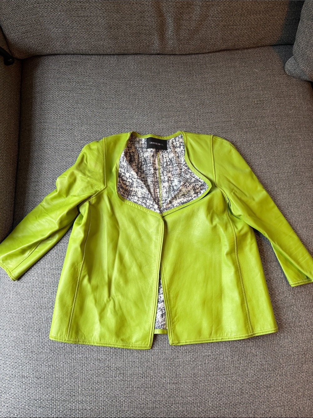 Lafayette 148 New York Lime Green Leather Open-Front Jacket